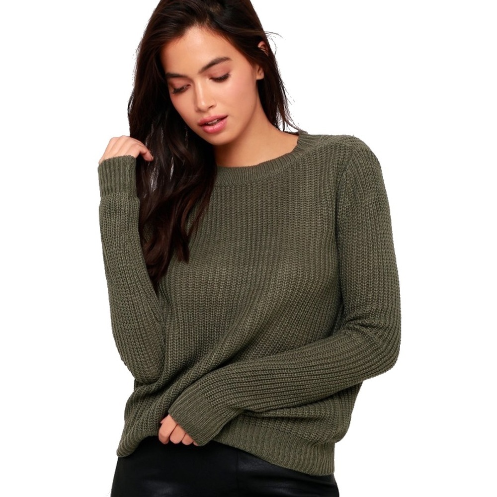 JACK by BB Dakota Olive Distressed Back Sweater